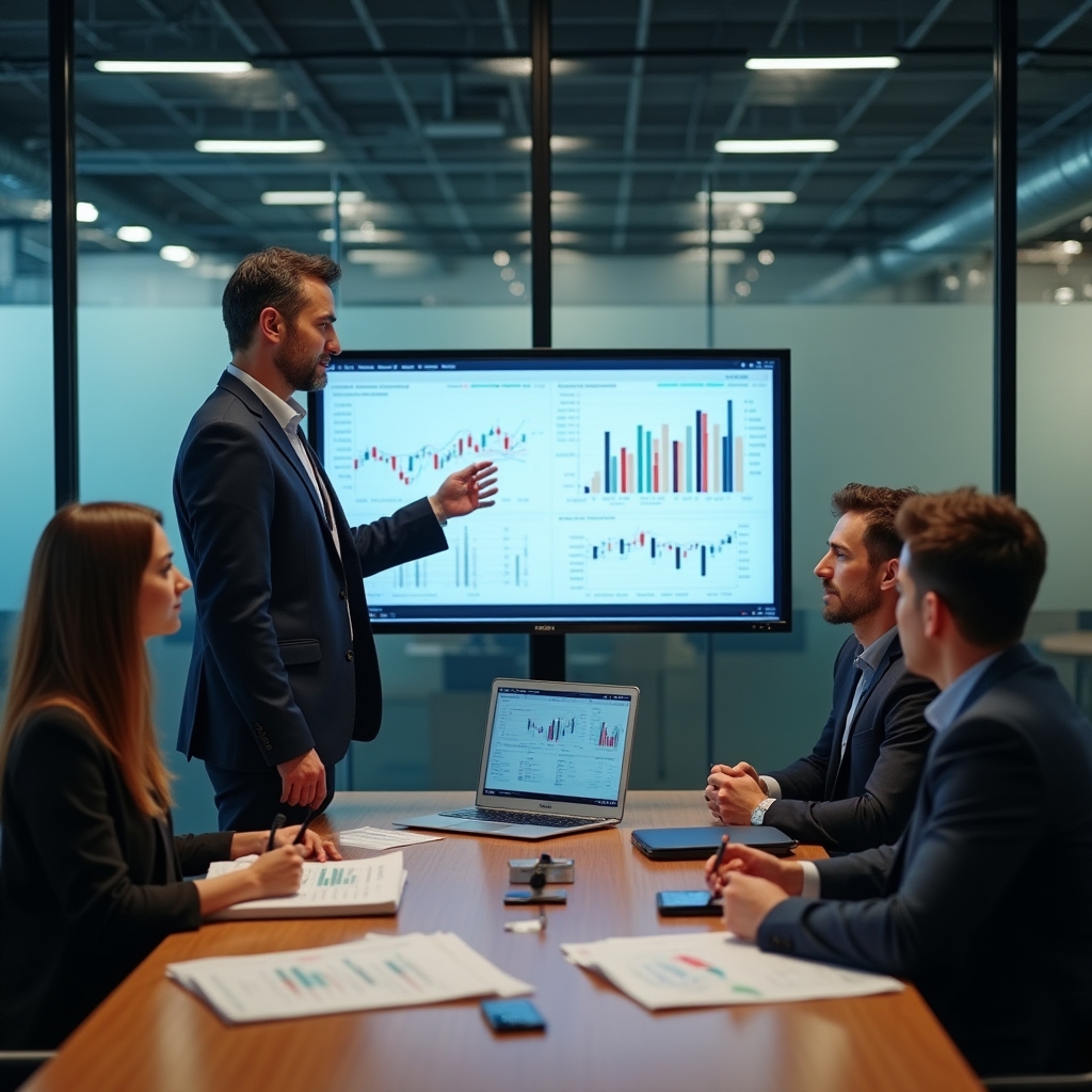 Команда обсуждает финансовые показатели компании